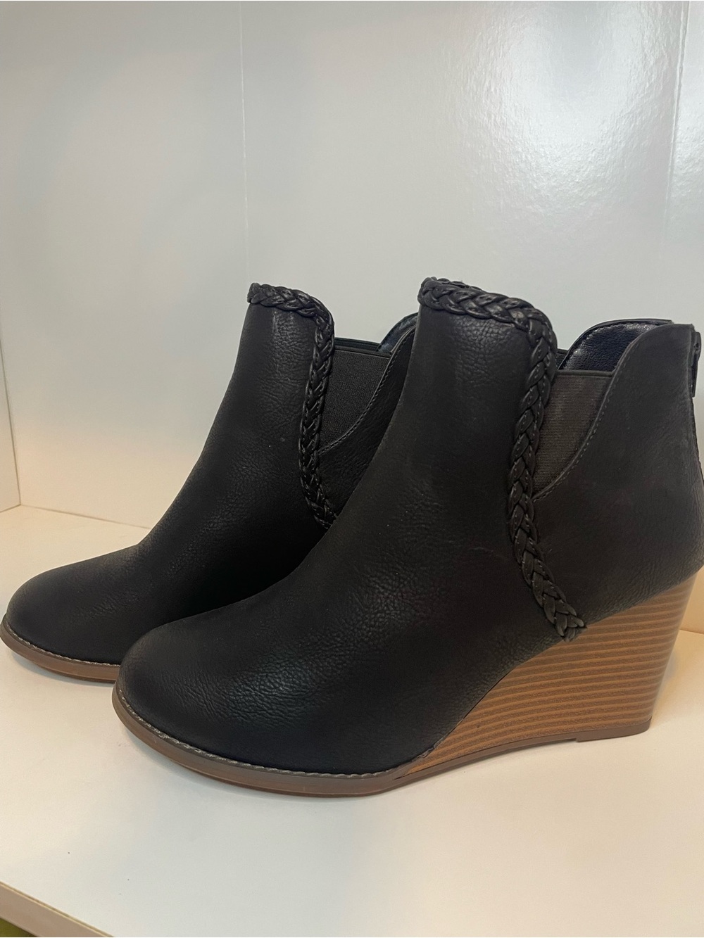 Maurices Black Braided-Trim Wedge Ankle Booties